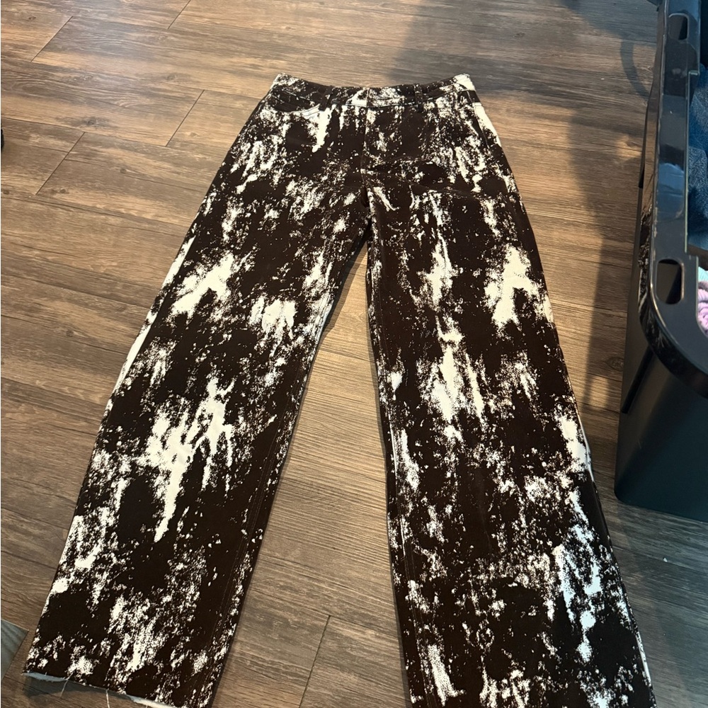 Zara High Rise Flocked Animal Print Belted Jean Size 25 - Picture 2 of 3